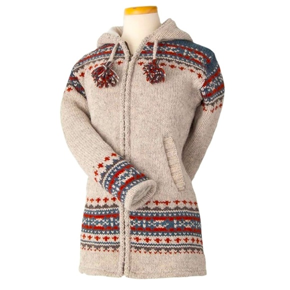 Elizabeth Sweater Fair Isle Fleece Lined Wool Knit Beige & Red  Coat/Sweater M - Picture 3 of 11